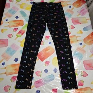Girls Metallic Foil Rainbow Glitter Hearts Black Leggings Size 8 Medium M